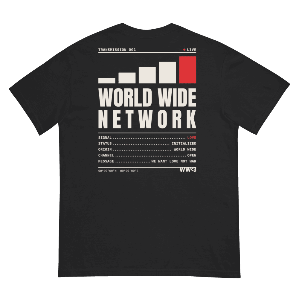 Transmission 001 Tee in Black — full-back WORLD WIDE NETWORK transmission